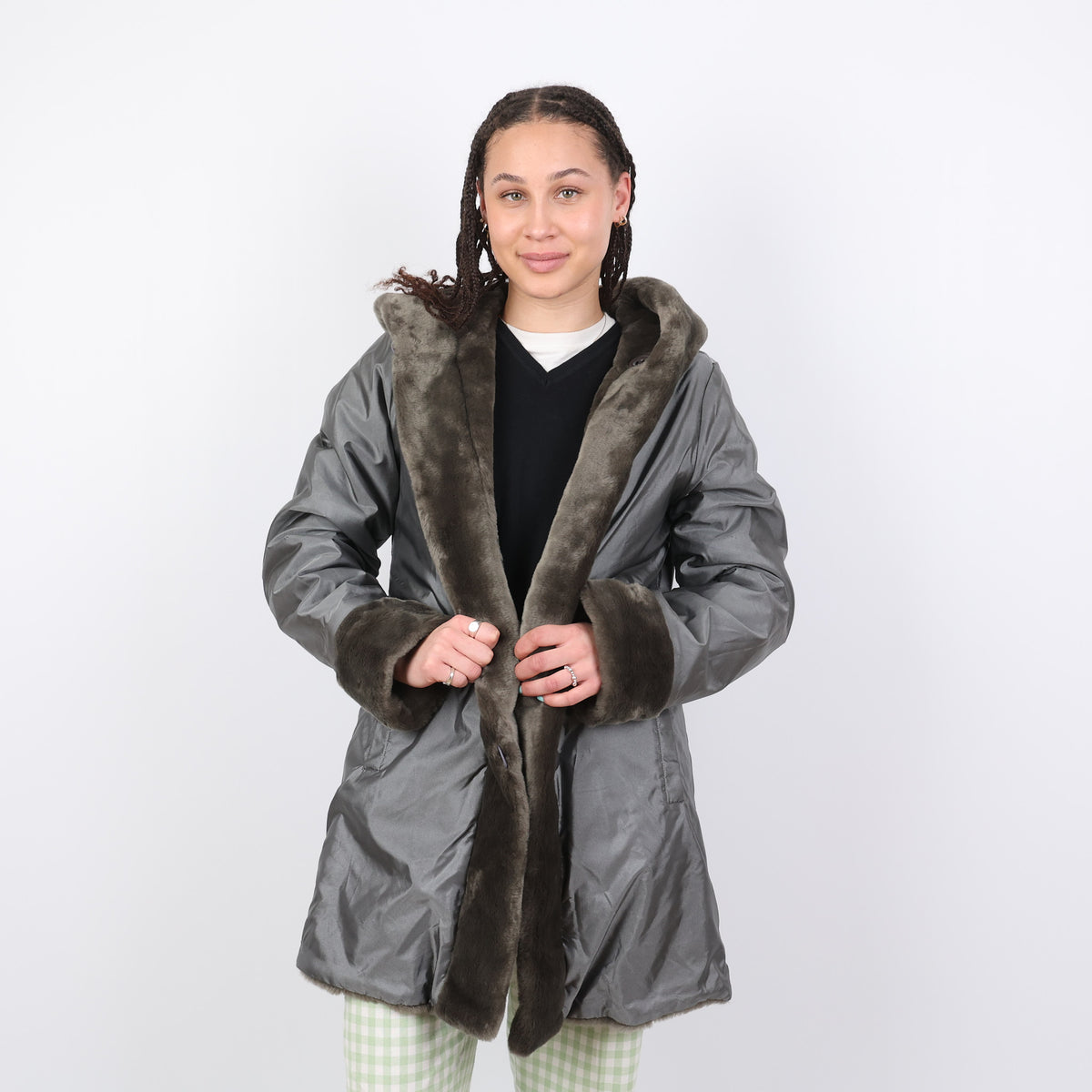 Dennis basso reversible diamond quilted and deals faux fur coat