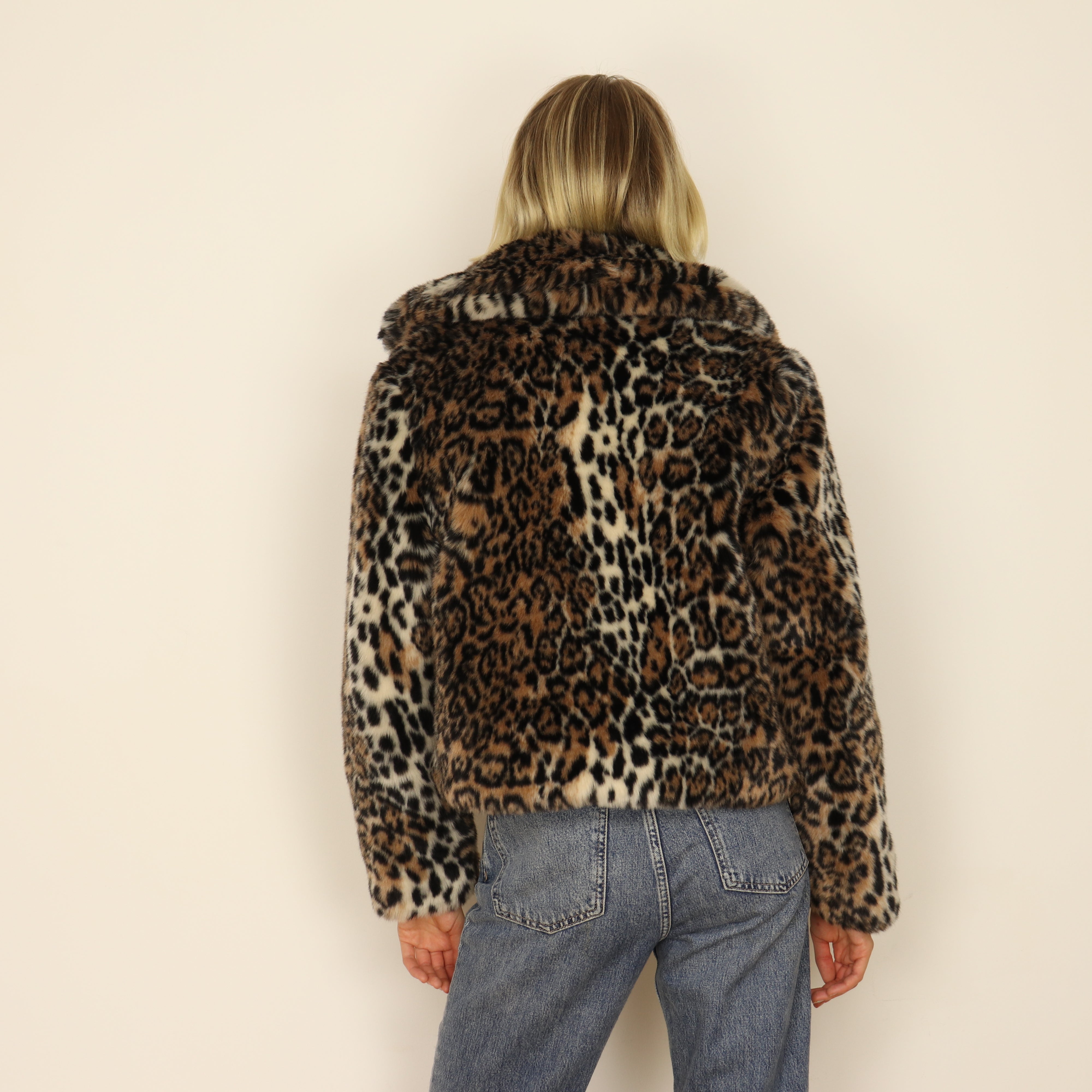 Leopard print faux fur bomber cheap jacket